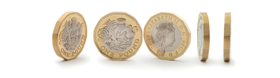 Coins illustrating mailbox prices in Devon or Cornwall